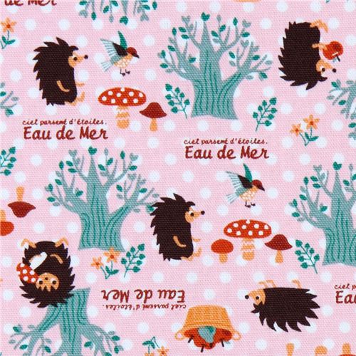 pink hedgehog mushroom Japanese Kokka Fabric Eau de Mer 1