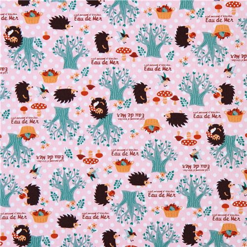 pink hedgehog mushroom Japanese Kokka Fabric Eau de Mer 2