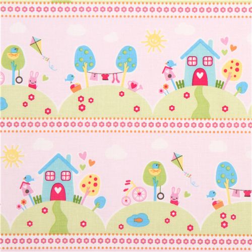 pink house animal stripe fabric Riley Blake Sweet Home 1