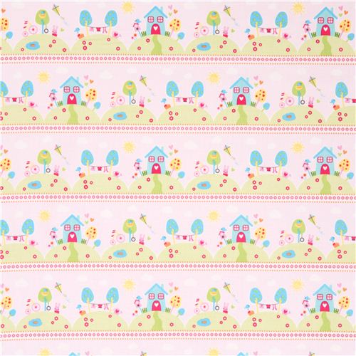 pink house animal stripe fabric Riley Blake Sweet Home 2