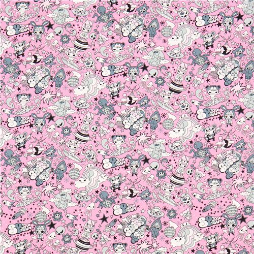 pink kawaii Anime Space Surfer fabric from the USA 2