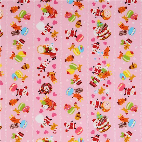 pink kawaii Christmas fabric Santa Claus macaroons 2
