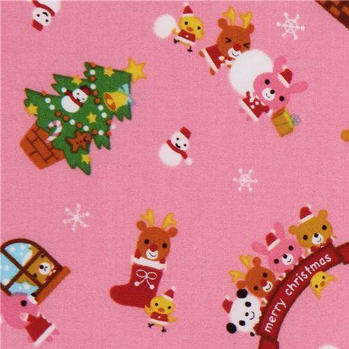 pink kawaii Christmas fabric panda Santa Claus 1