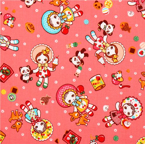 pink kawaii dolls toys panda Cosmo children fabric from Japan Fabric