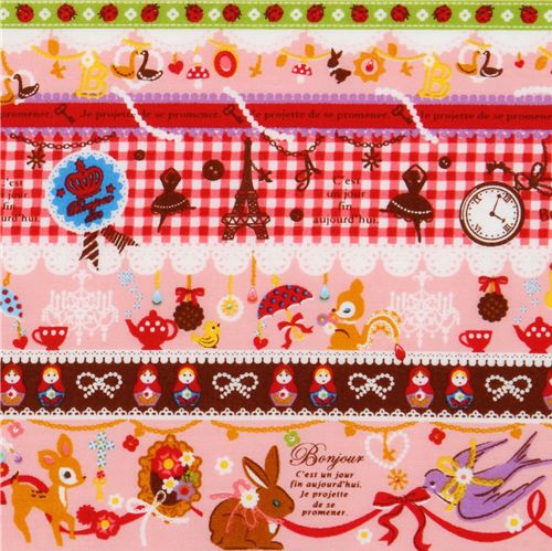 pink kawaii fabric Bambi squirrel Eiffel Tower Japan 1