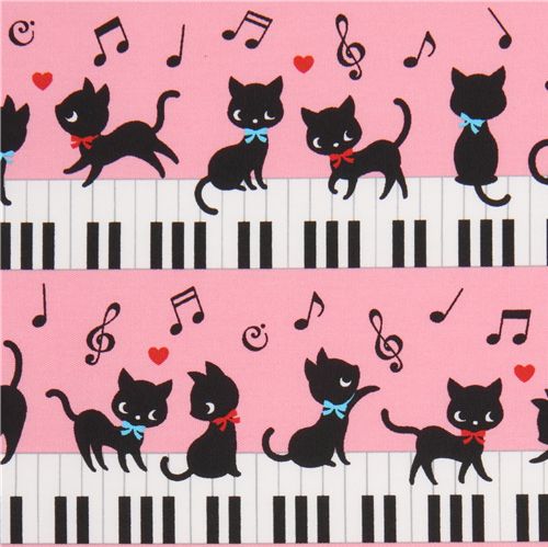 pink kawaii fabric black kitty piano Japan 1
