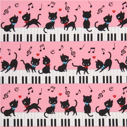 pink kawaii fabric black kitty piano Japan 2