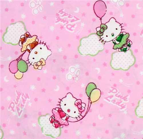 pink kawaii fabric with Hello Kitty and balloons Fabric by Sanrio - modes4u