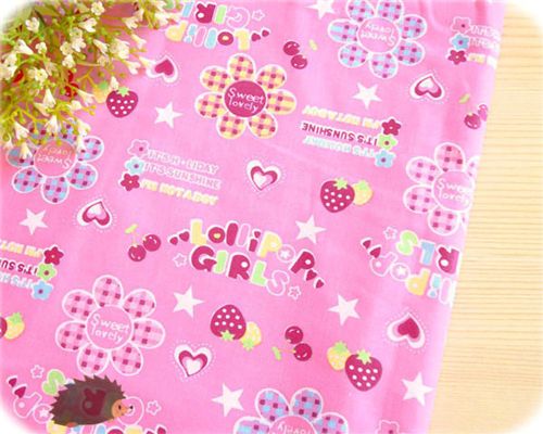 pink kawaii flower fruits fabric half yard 1