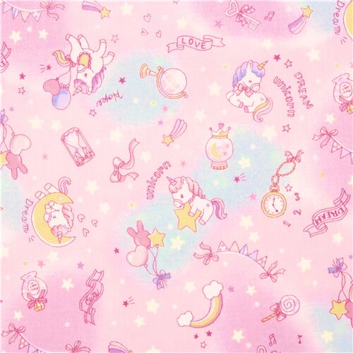 pink laminated fabric from Japan tumbling kawaii unicorn and ...
