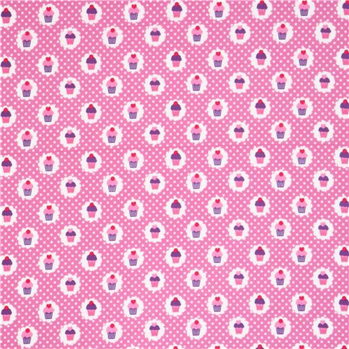 pink mini cupcakes flannel fabric by Michael Miller USA dots 2