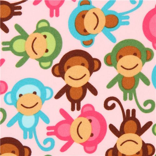 pink monkey animal flannel fabric Robert Kaufman USA Fabric by Robert ...