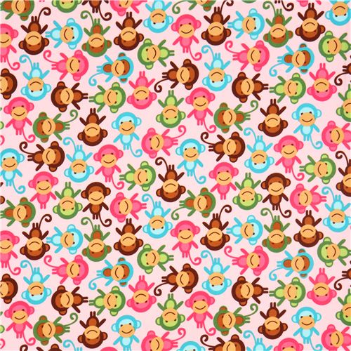 pink monkey animal flannel fabric Robert Kaufman USA Fabric by Robert ...