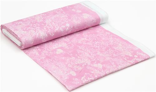 Fat Quarter (50 x 53 cm) - Tela nani iro gasa doble de flores con blanco metalizado sobre rosa 3