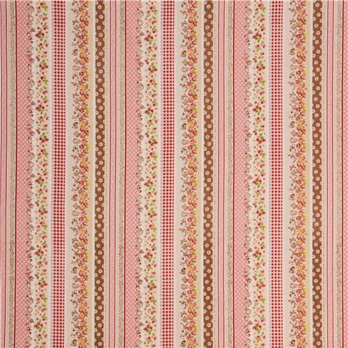 pink natural colored stripe retro canvas fabric Fabric by Cosmo - modes4u
