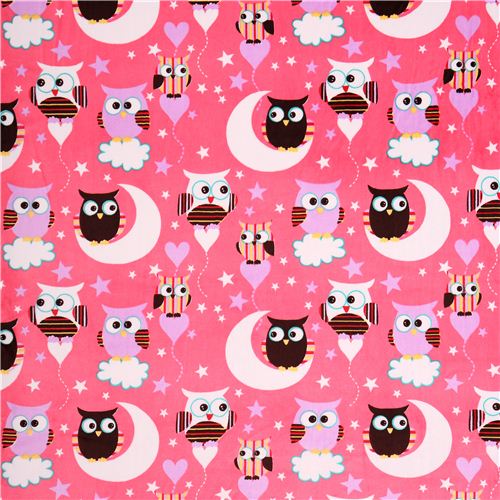 pink night owl minky fabric fleece plush USA Owl Fabric Fabric