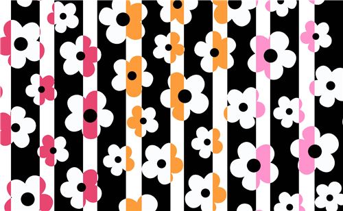 pink orange flower black white stripe fabric by Henry Glass - Flower ...