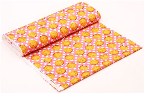 pink oxford biscuit fabric Cosmo Japan polka dots sweets 3
