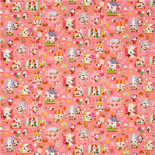 pinker Panda Cosmo Stoff mit B�ren in Fenstern aus Japan 2
