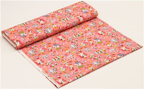 pinker Panda Cosmo Stoff mit B�ren in Fenstern aus Japan 3