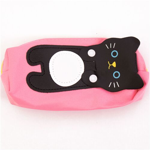pink pencil case with black felt cat pouch 2