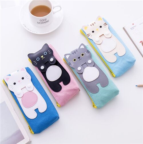 pink pencil case with black felt cat pouch 6
