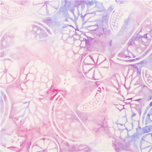 tessuto rosa viola sarong stile batik cotone tie dye frutta tropicale Tessuto