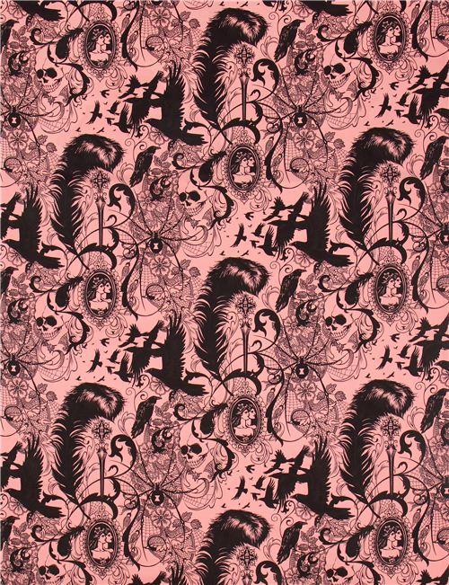 rosa Rabe Spinne Totenkopf Stoff von Alexander Henry USA 2