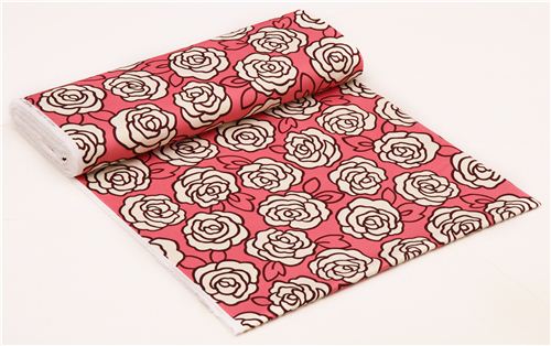 rosafarbener Rosen Blten Twill Blumenstoff aus Japan 6