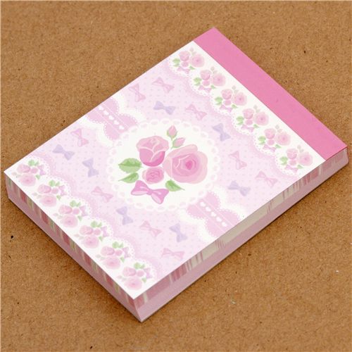 pink roses mini Memo Pad ribbons dots Memo Pads Stationery Kawaii