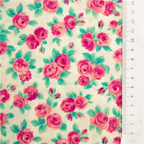 Resto de (40 x 110 cm) - Tela blanco roto con rosas vintage color rosa de Liberty Fabrics 3