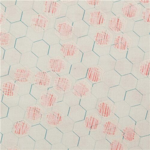 pink silber metallic auf blau Sechseck Baumwollstoff Stoff