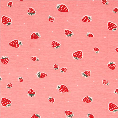 pink strawberry fruit birch organic fabric Everyday Party - Food Fabric