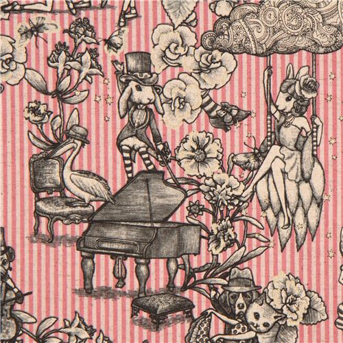 pink striped canvas fabric vaudeville show animal glitter Fabric by