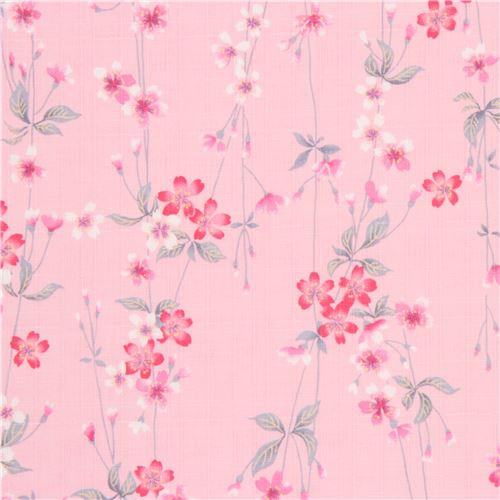 pink structured pink white cherry blossom flower leaf dobby fabric from Japan 2