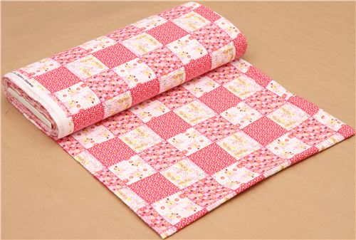 pale pink checkered panda bear animal flannel fabric USA Fabric by
