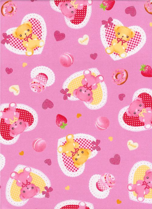 pink teddy bear hearts Japanese fabric Lecien 2