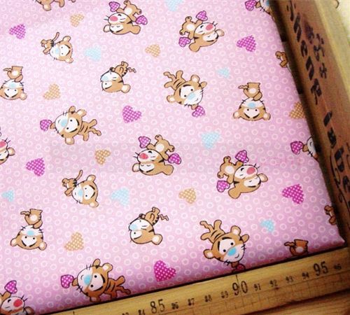 pink tiger fabric hearts circles kawaii 0.5m 1