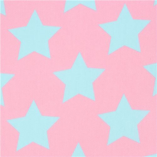 pink twill fabric by Kokka with light blue stars Fabric