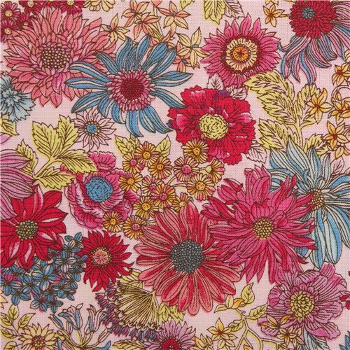 tessuto rosa giapponese vintage crisantemi fiori in cotone Fabric by  Japanese Indie - modeS4u
