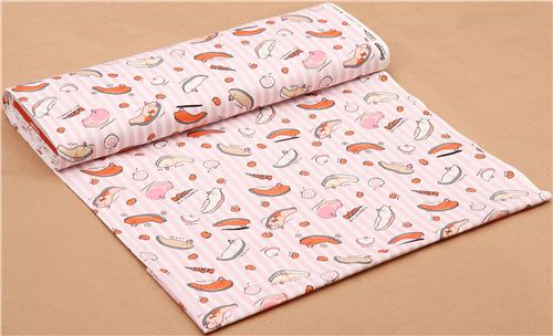 pink white stripes Kirimi-chan Sanrio oxford fabric from Japan 3