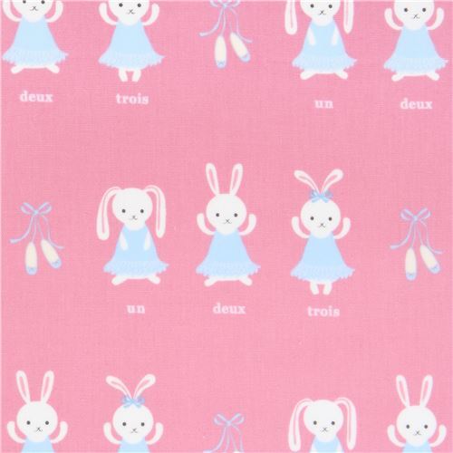 Cute Bunny Rabbit in Dress French Fabric by Japanese Indie Fabric