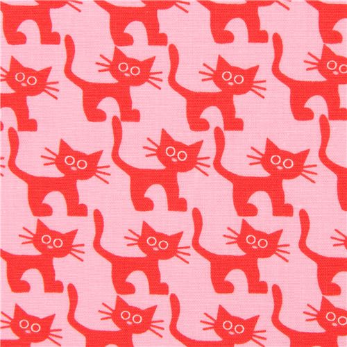 Rosa Ökostoff mit roten Katzen von Copenhagen Print Factory Stoff