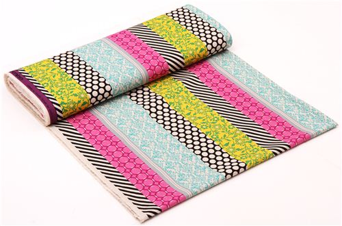 pipi echino Canvas fabric black pink flower dot 3