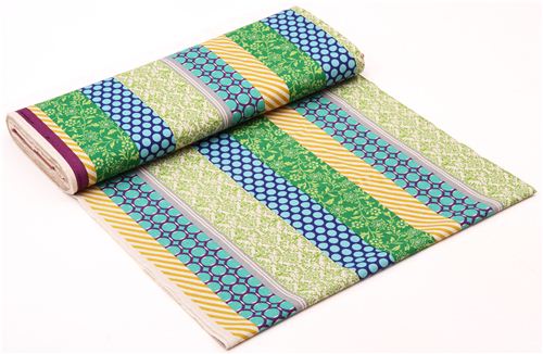pipi echino Canvas fabric blue green flower dot 3