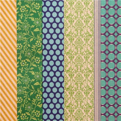 pipi echino Canvas laminate fabric blue green flower dot 1