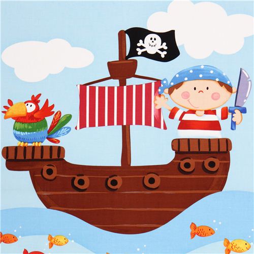 pirate panel children fabric Ahoy Matie Northcott Studio 1