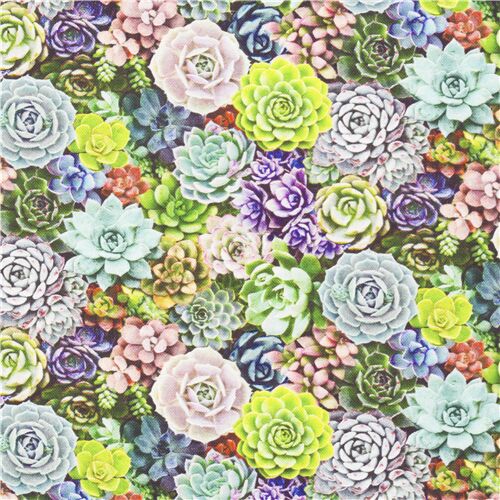Remnant (48 x 110 cm) - plant themed succulent packed fabric foliage lush green cotton USA fabric
