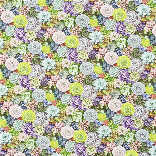 plant themed succulent packed fabric foliage lush green cotton USA ...