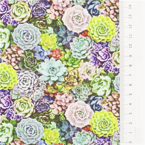 Remnant (48 x 110 cm) - plant themed succulent packed fabric foliage lush green cotton USA fabric 3